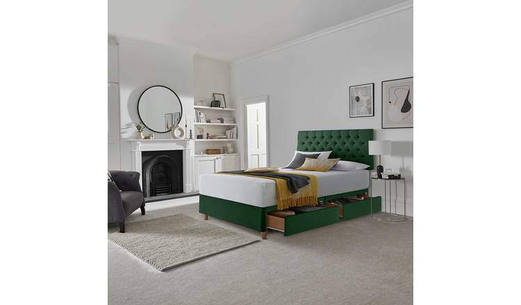 Silentnight green kingsize divan bed set with 4 drawers (British brand)