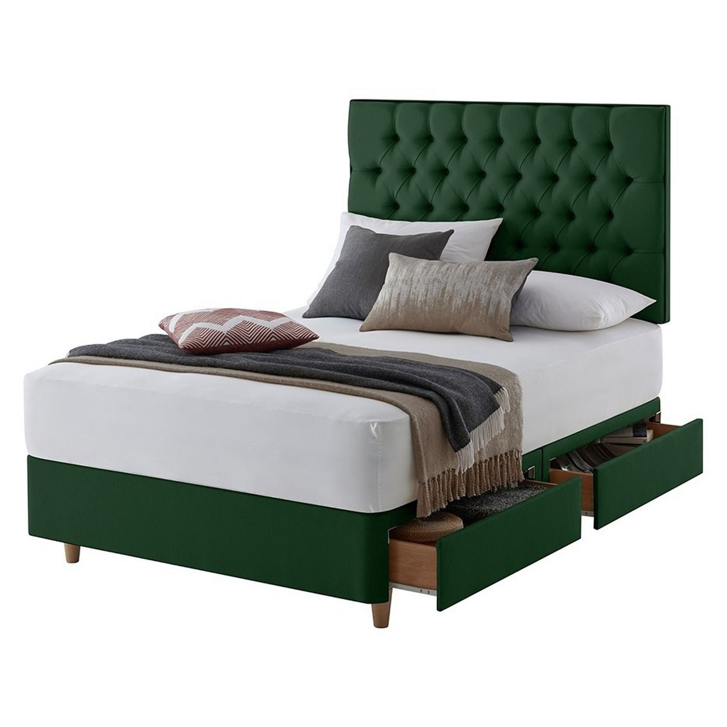 Silentnight green kingsize divan bed set with 4 drawers (British brand)