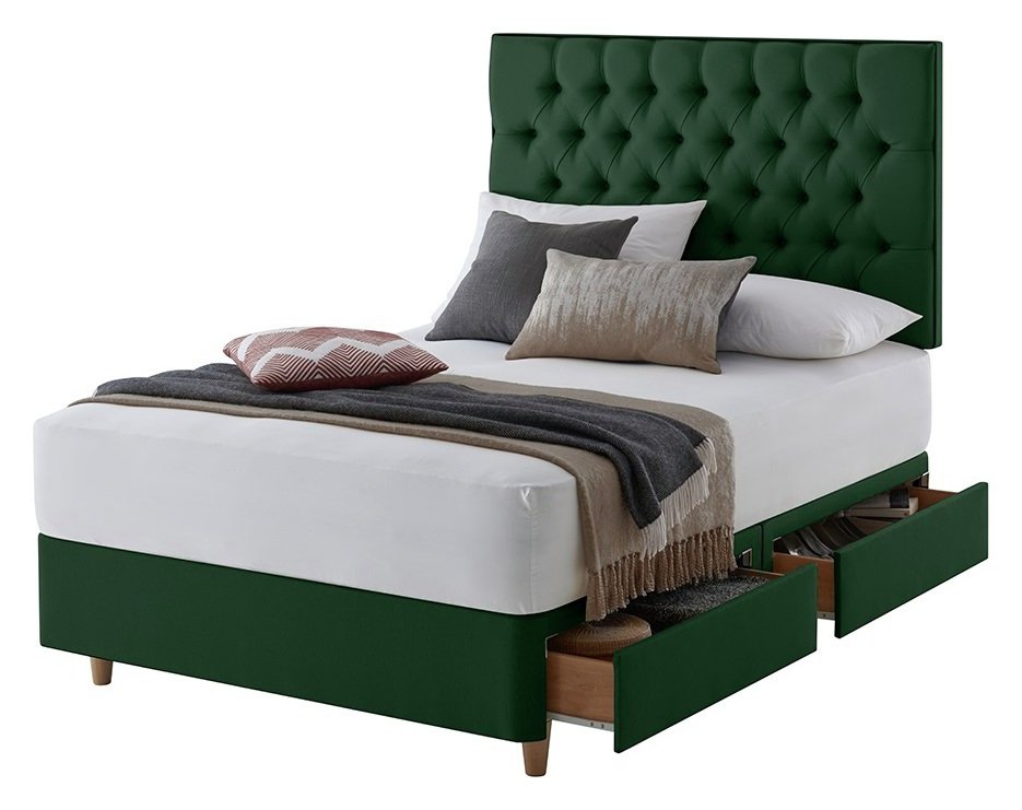 Silentnight green kingsize divan bed set with 4 drawers (British brand)