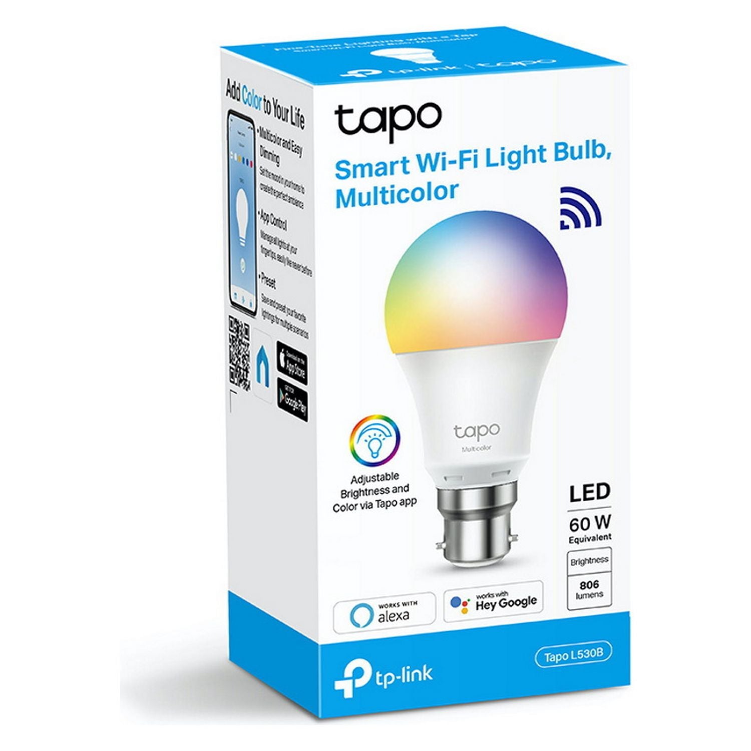 Tapo multicolour smart bulb B22 (British brand)