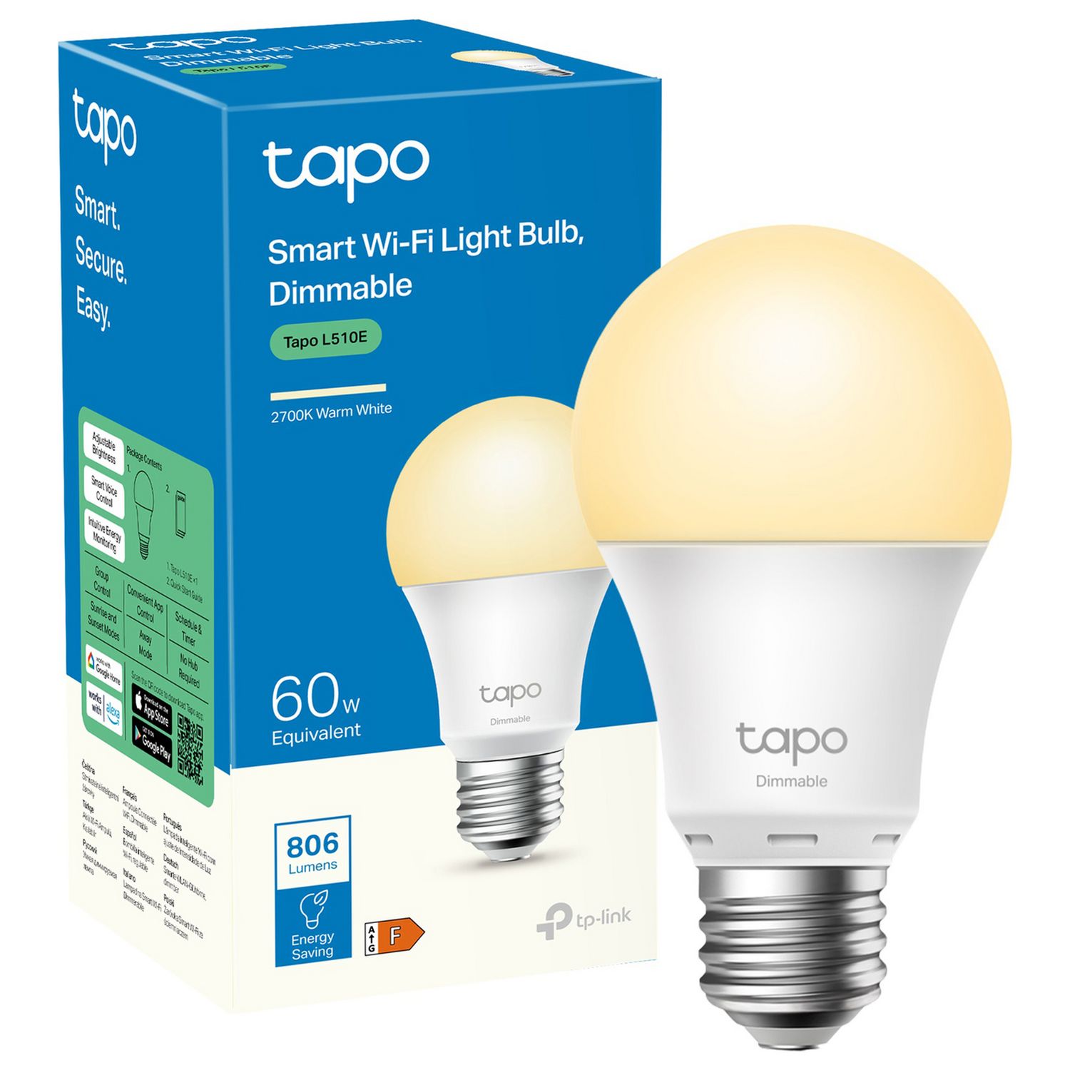 Tapo smart Wi-Fi LED light bulb E27 (British brand)