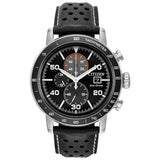 Citizen Eco-Drive black leather strap watch 44mm, UK version
