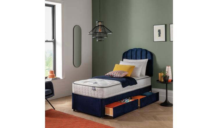 Silentnight Middleton Single Divan Bed with Mattress and Headboard in Blue (British brand)
