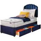 Silentnight Middleton Single Divan Bed with Mattress and Headboard in Blue (British brand)