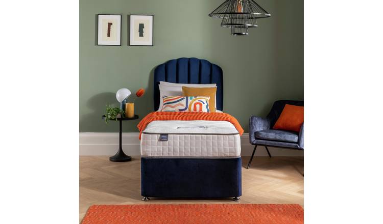 Silentnight single divan bed set in blue (British brand)