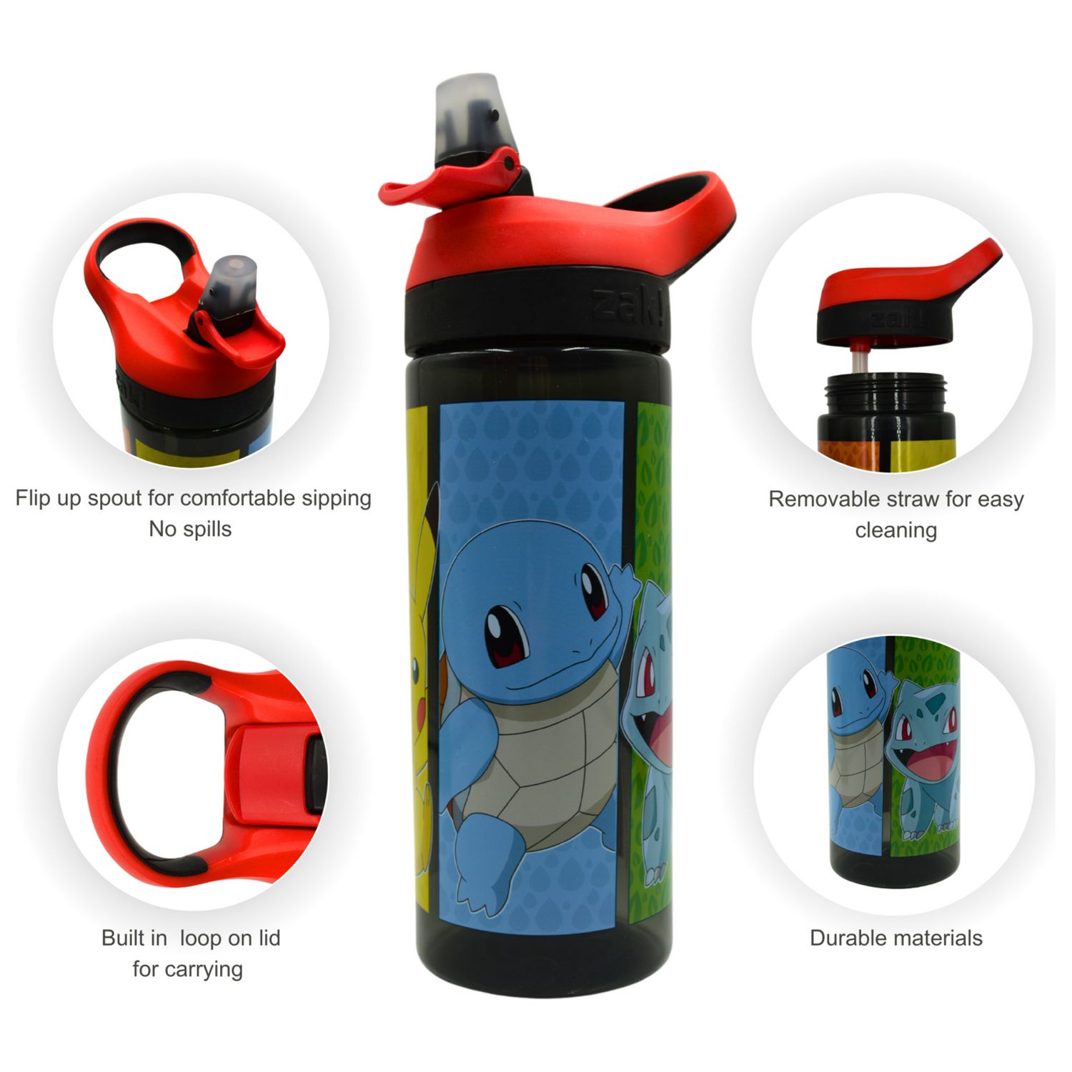Zak Atlantic Pokemon Multicolour Sipper Water Bottle 600ml (British brand)
