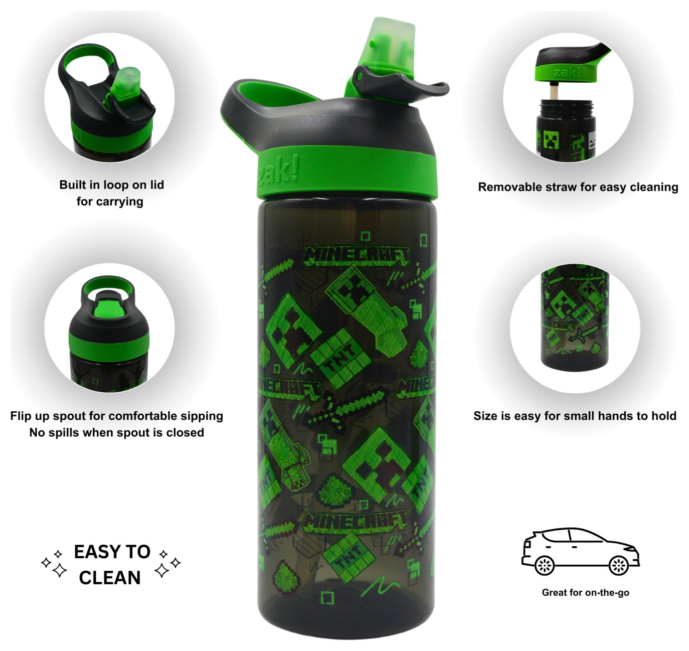 Zak Atlantic Minecraft Acid Sketch sipper water bottle 600ml (British brand)