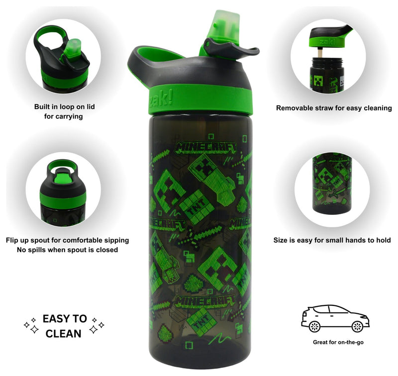 Zak Atlantic Minecraft Acid Sketch sipper water bottle 600ml (British brand)