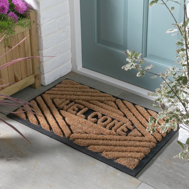 Argos Home Welcome Natural & Black Short Pile doormat 75x45cm - British product