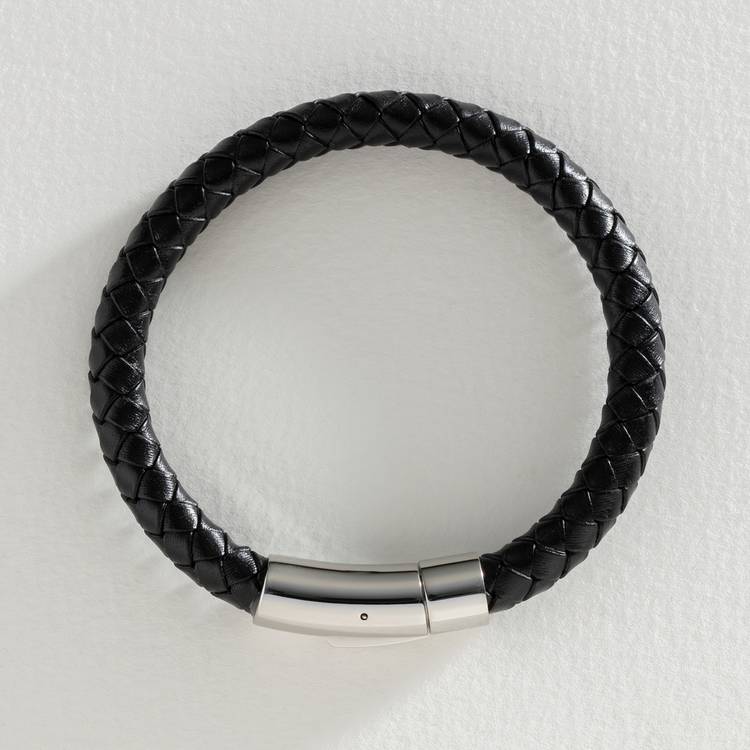 Revere men's black leather braided bracelet 21cm - British product