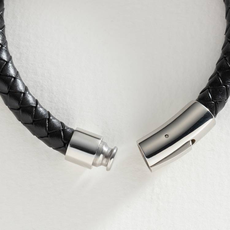 Revere men's black leather braided bracelet 21cm - British product