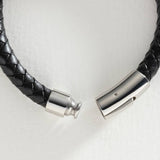 Revere men's black leather braided bracelet 21cm - British product