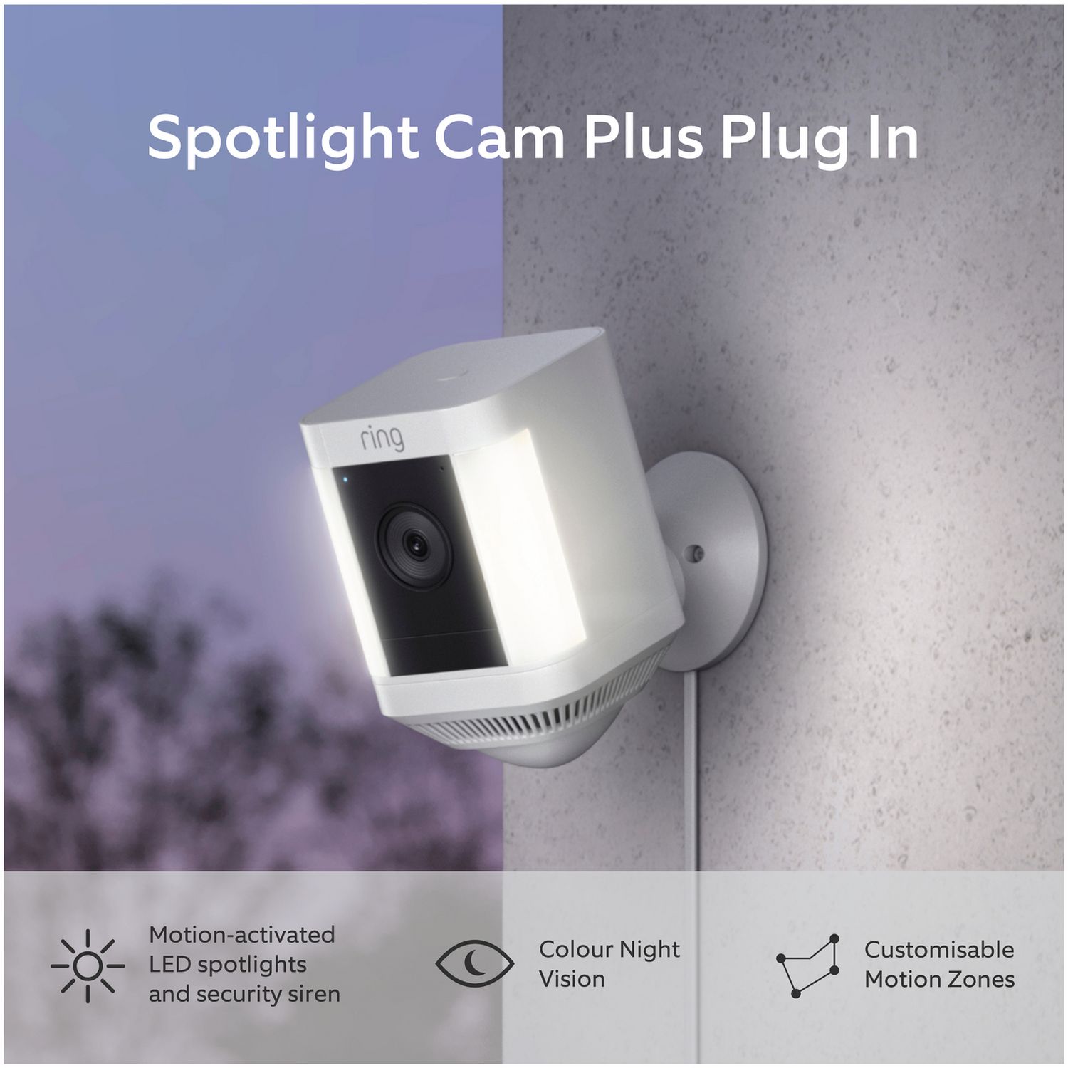 Ring Spotlight Cam Plus plug-in security camera white, imported from the UK