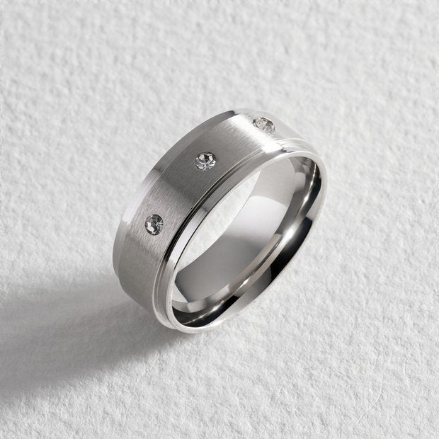 Revere stainless steel cubic zirconia wedding ring size R - British product