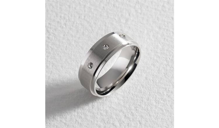 Revere stainless steel cubic zirconia wedding ring size R - British product