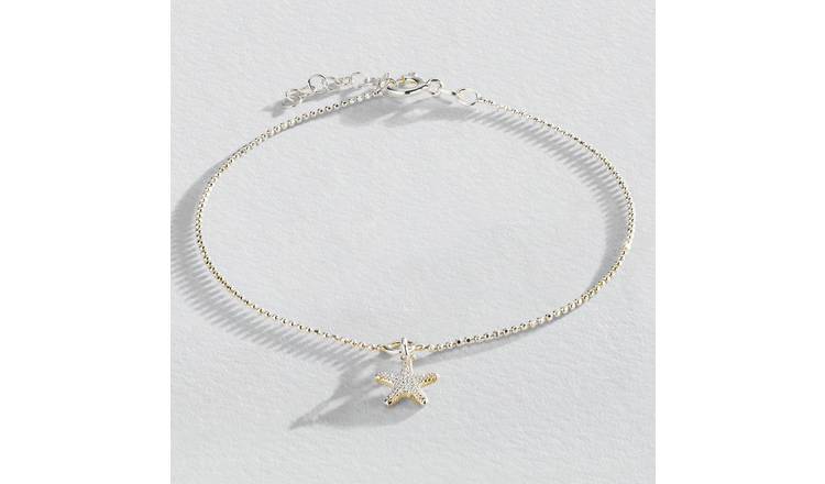 Revere sterling silver anklet with sea star charm, imported from the UK
