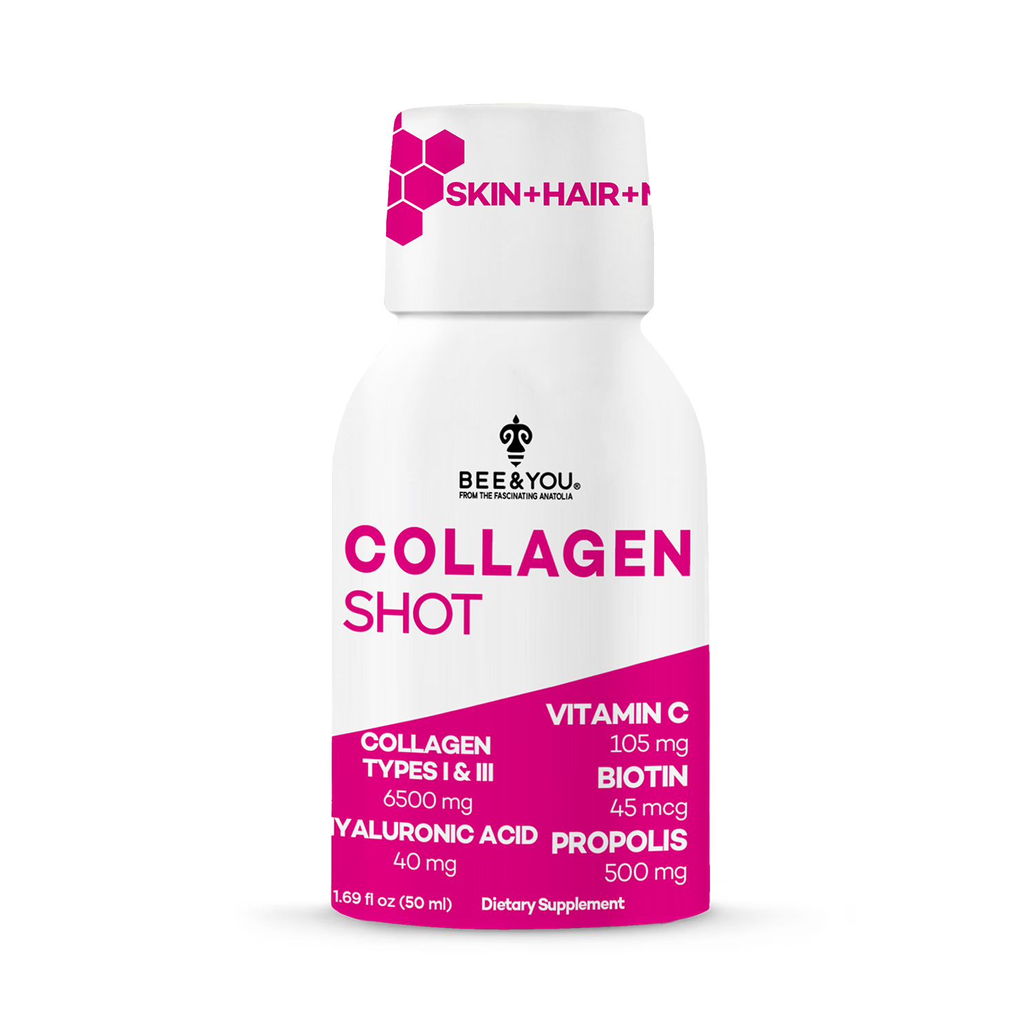BEE&YOU Collagen Shot 50ml 12-pack, imported from the UK