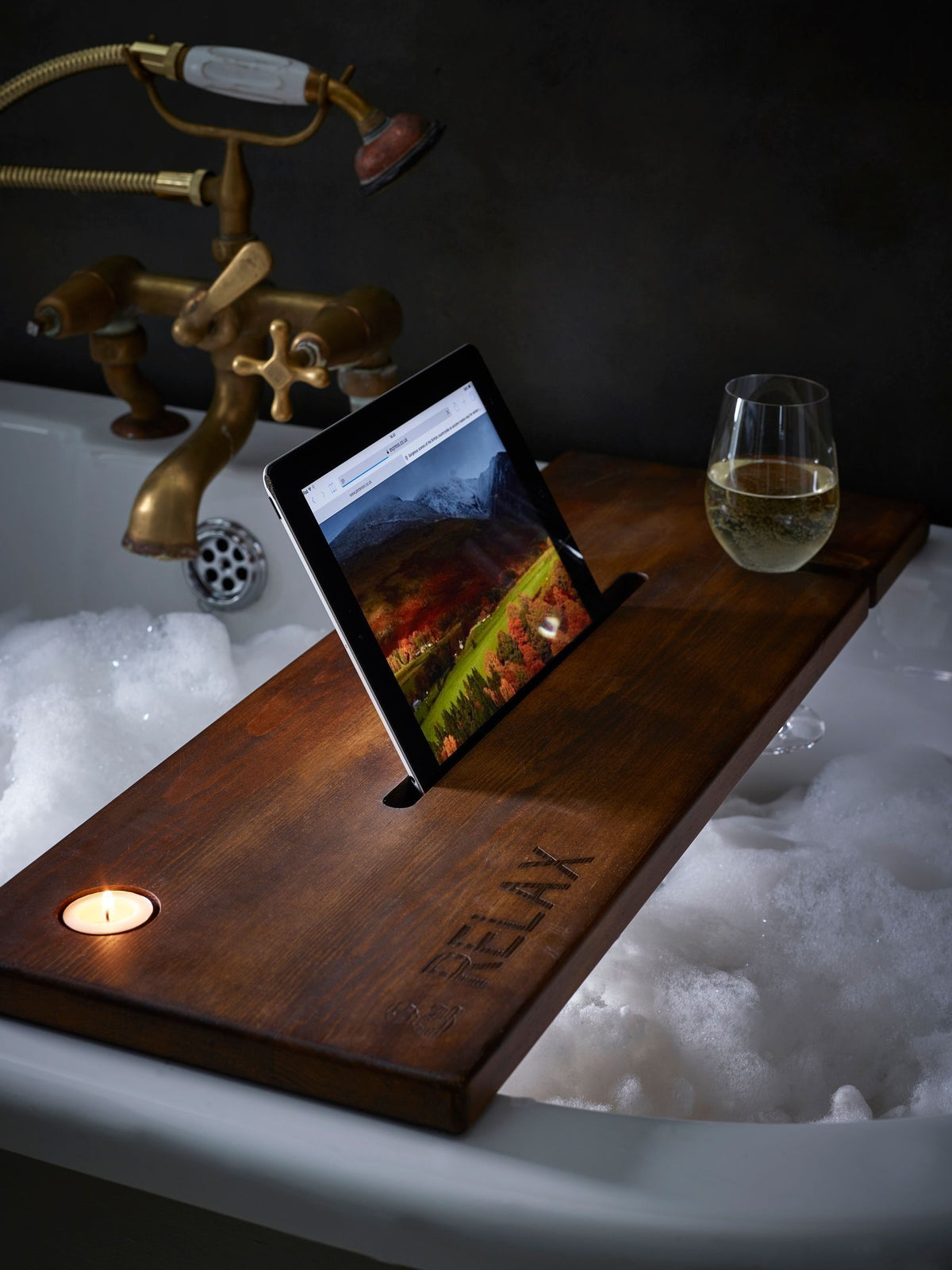 Natural bath tray tablet slot candle holder 70cm (British brand)