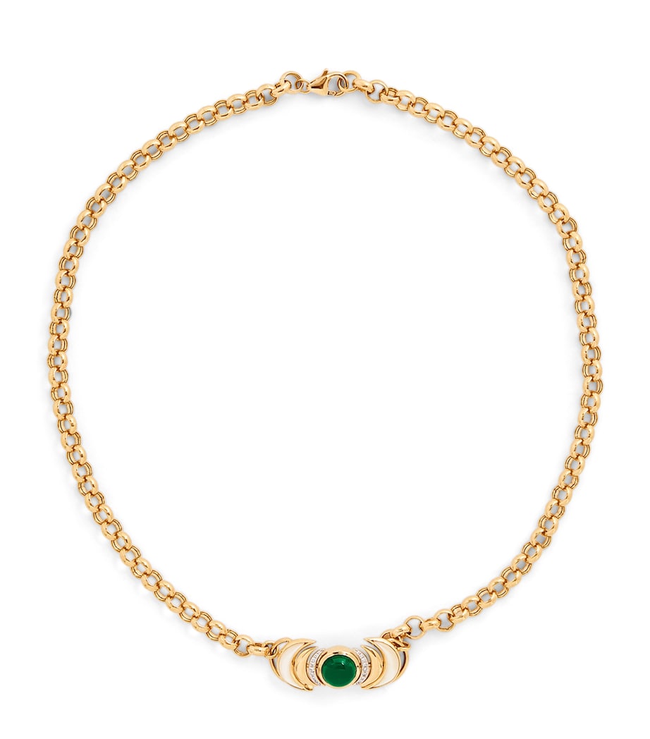 L'Atelier Nawbar yellow gold malachite diamond necklace, UK version