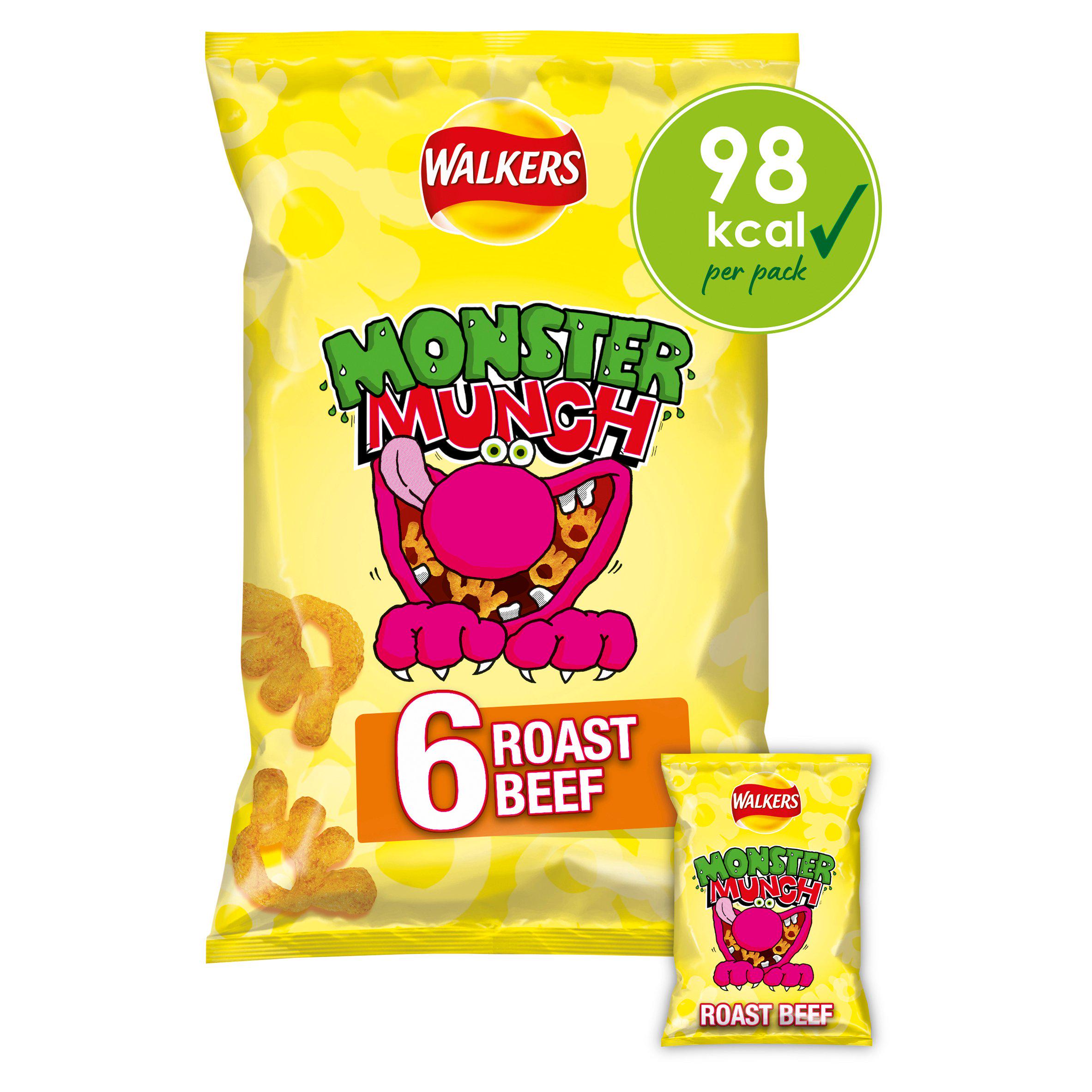 Walkers Monster Munch Roast Beef Multipack Crisps Snacks 6x20g GOODS Sainsburys   