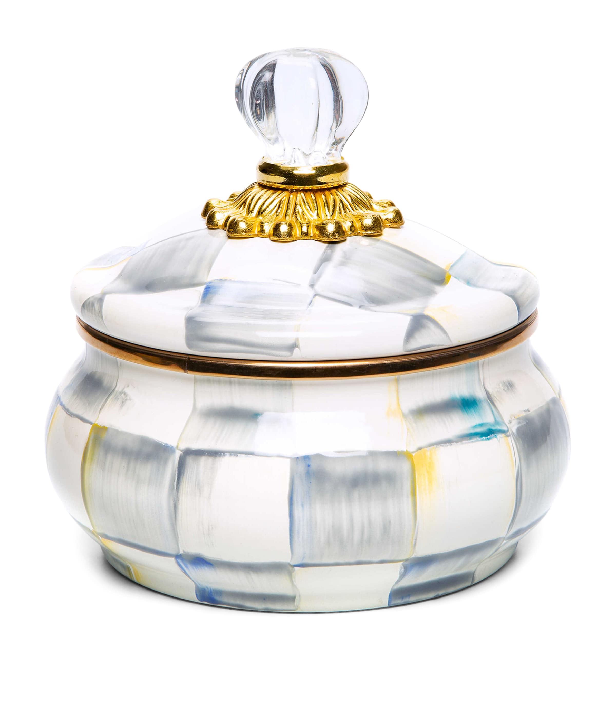 MacKenzie-Childs Sterling Check squashed pot 12.5cm, imported from the UK