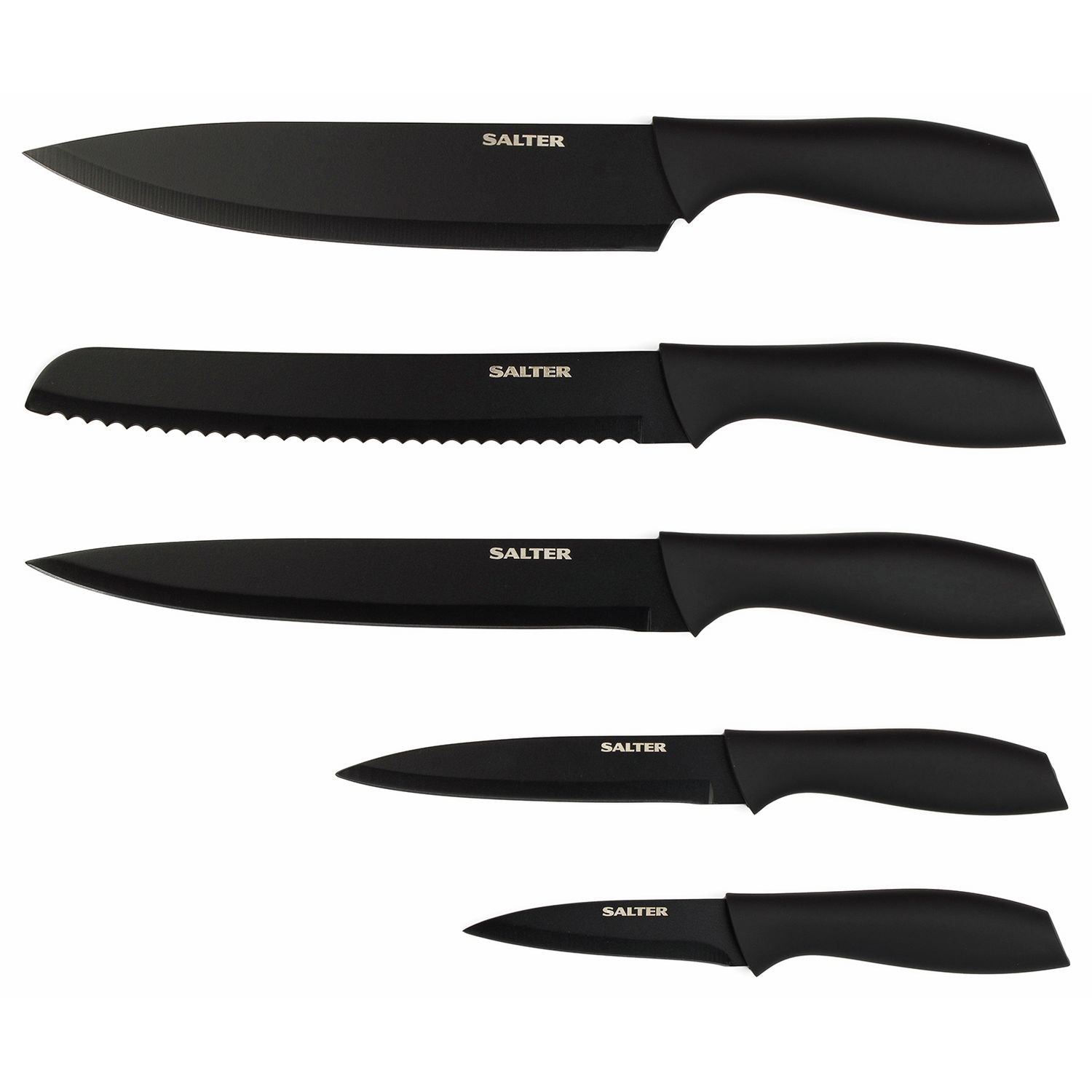 Salter 5 piece knife block set black (British brand)