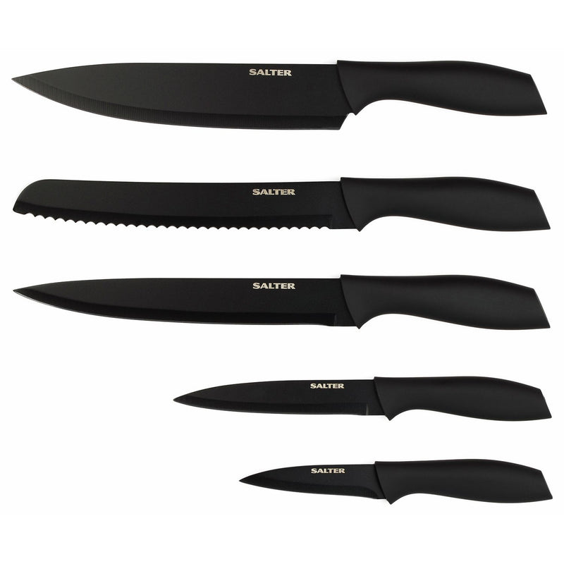 Salter 5 piece knife block set black (British brand)
