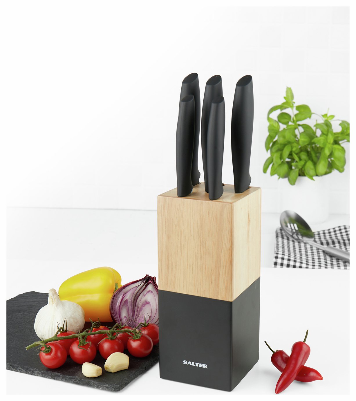 Salter 5 piece knife block set black (British brand)