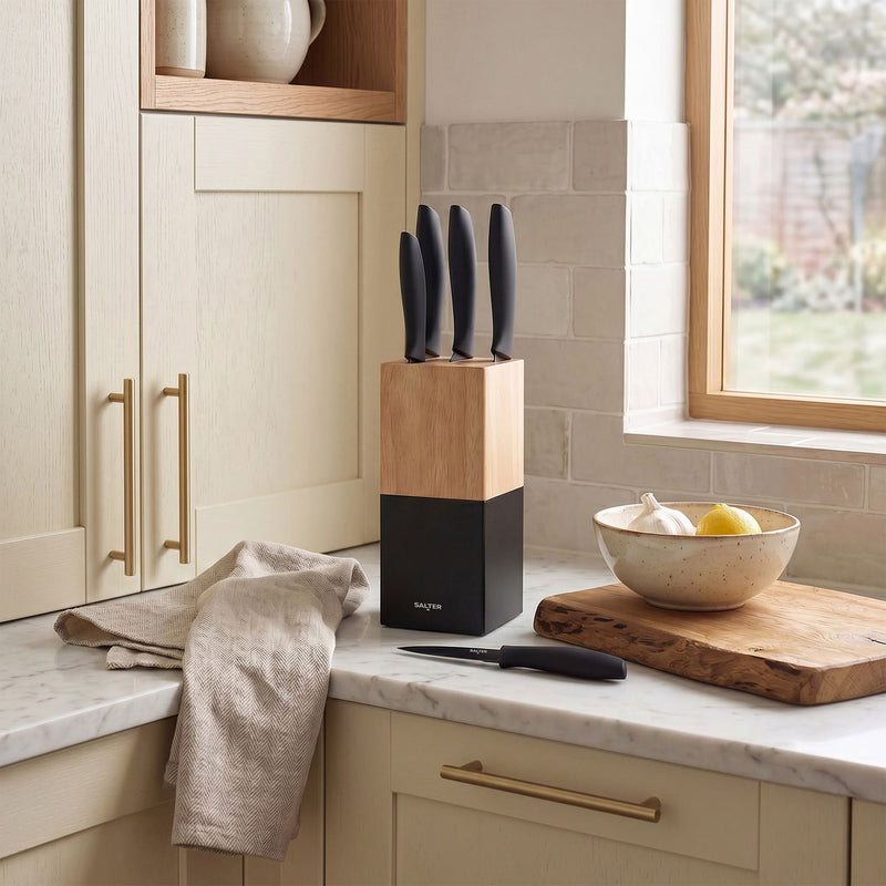 Salter 5 piece knife block set black (British brand)