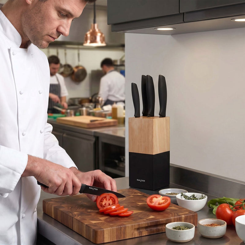 Salter 5 piece knife block set black (British brand)