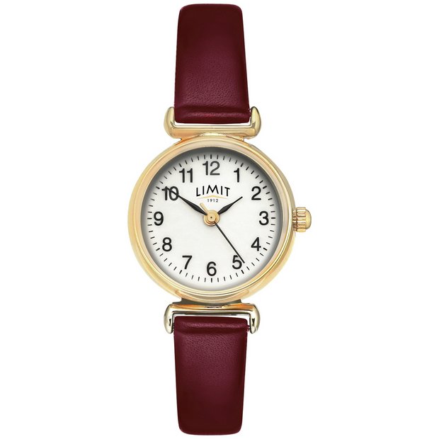 Limit ladies gold-tone burgundy faux leather watch - British product