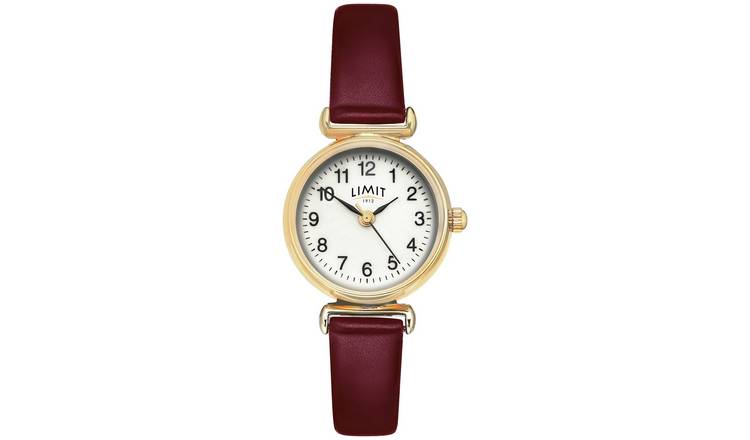 Limit ladies gold-tone burgundy faux leather watch - British product