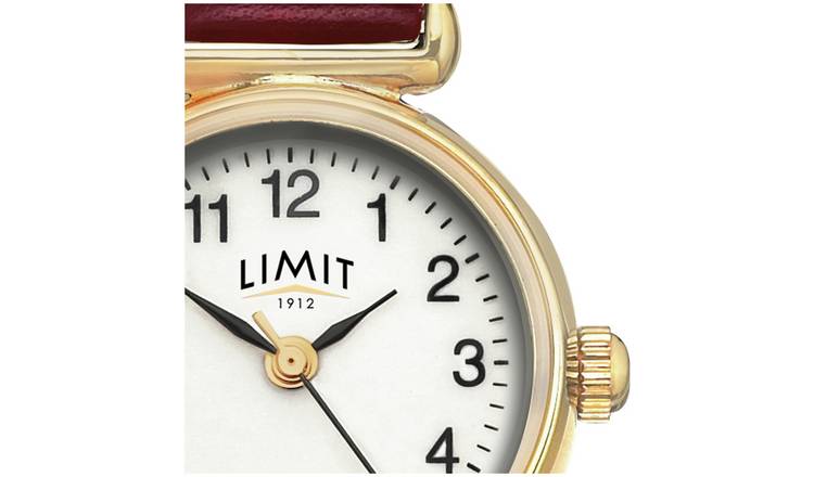 Limit ladies gold-tone burgundy faux leather watch - British product