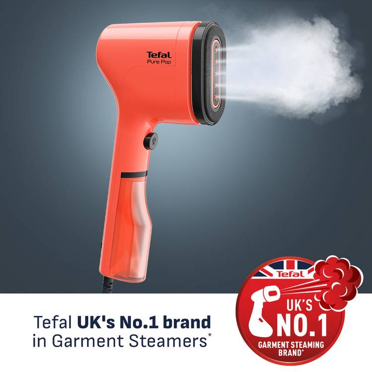 Tefal Pure POP garment steamer in coral red (British brand)