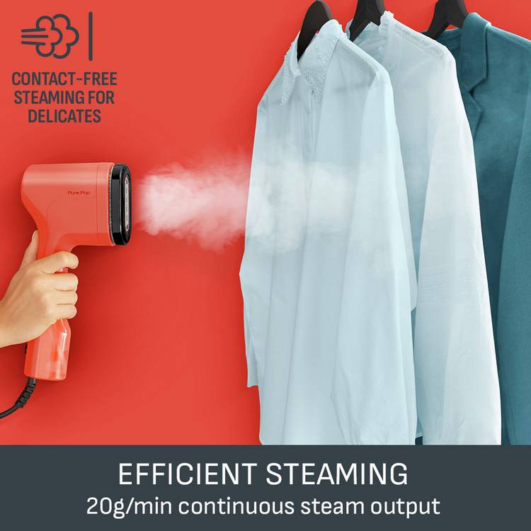 Tefal Pure POP garment steamer in coral red (British brand)