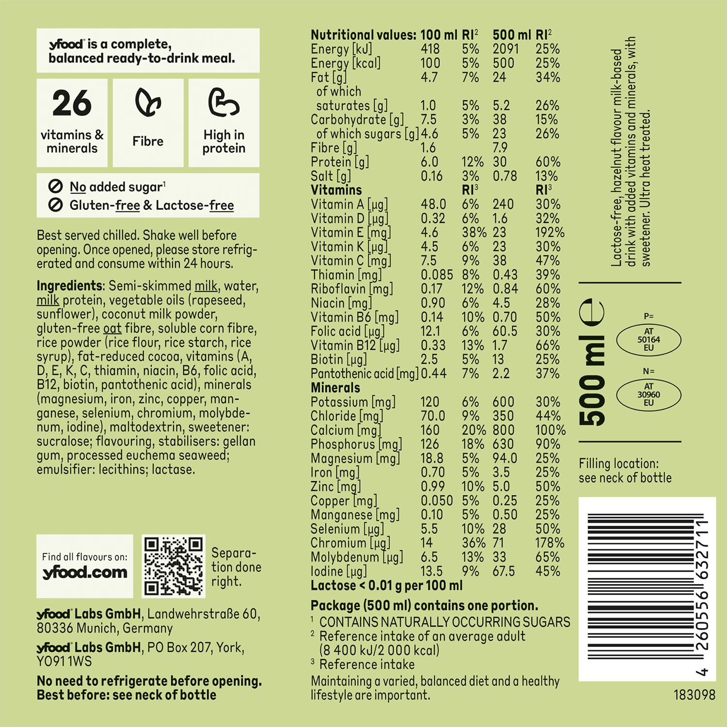 Yfood complete meal drink heavenly hazelnut 500ml, UK version