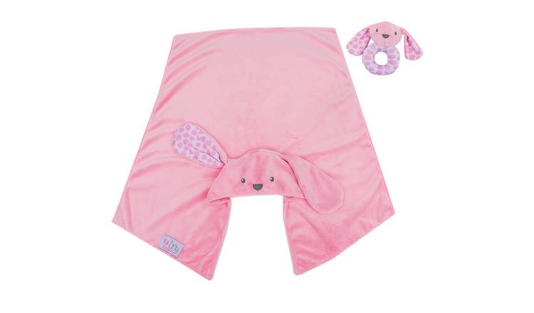 Tiny Treasures pink bunny blanket and rattle set, UK version