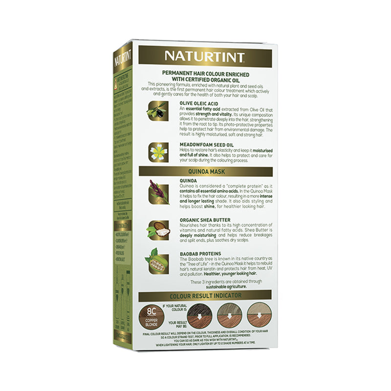 Naturtint 8C Copper Blonde permanent hair colour, imported from the UK