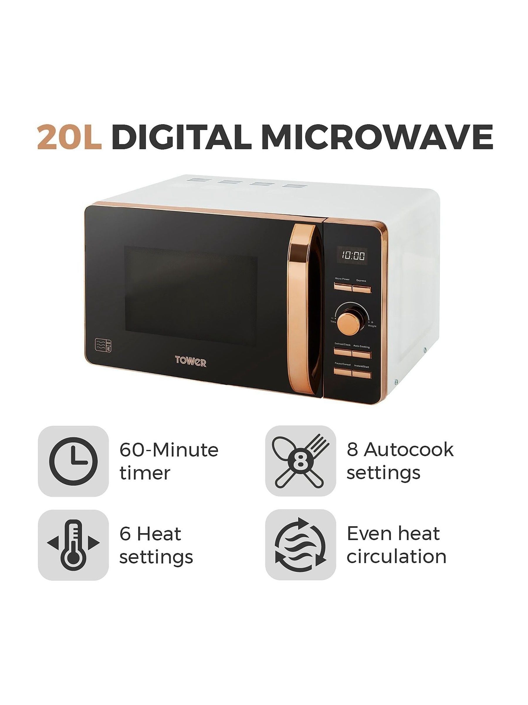 Tower White/Rose Gold 20L microwave (British brand)