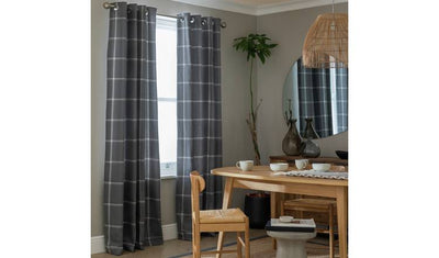 Argos Habitat Square Check Grey Fully Lined Eyelet Curtains 168x229cm Pair- Buy online at McGrocer