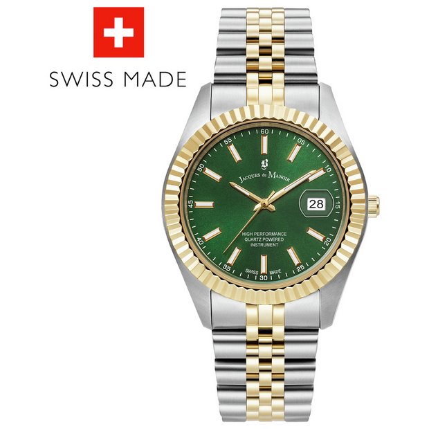 Jacques du Manoir watch green dial two-tone bracelet 40mm (British brand)