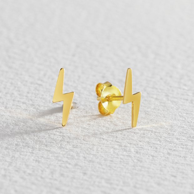 Revere gold plated silver lightning bolt stud earrings (British brand)