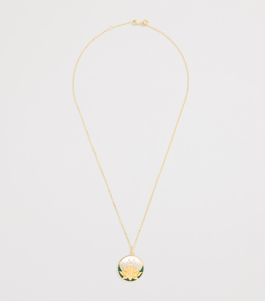L'Atelier Nawbar Lotus Moon necklace with diamonds and malachite, UK version
