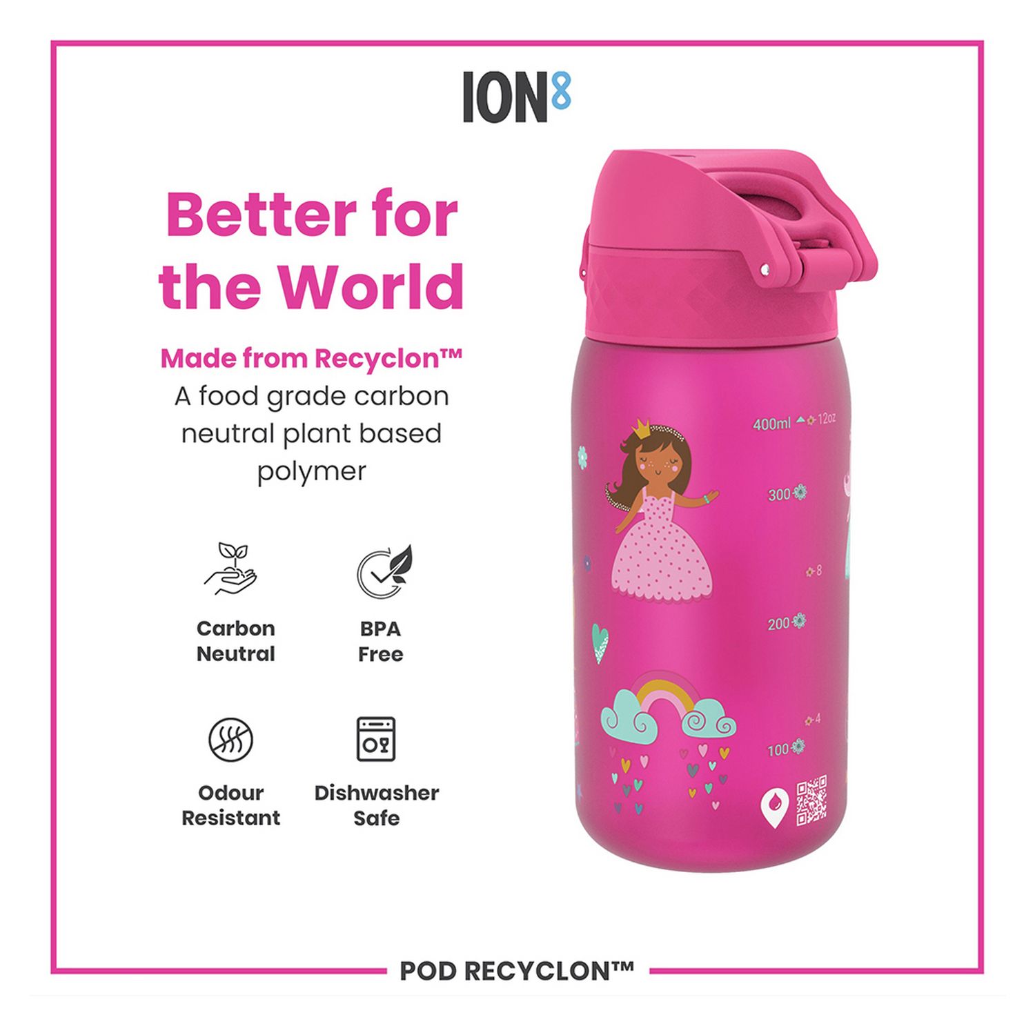 Ion8 Princess Pink water bottle 350ml, UK version