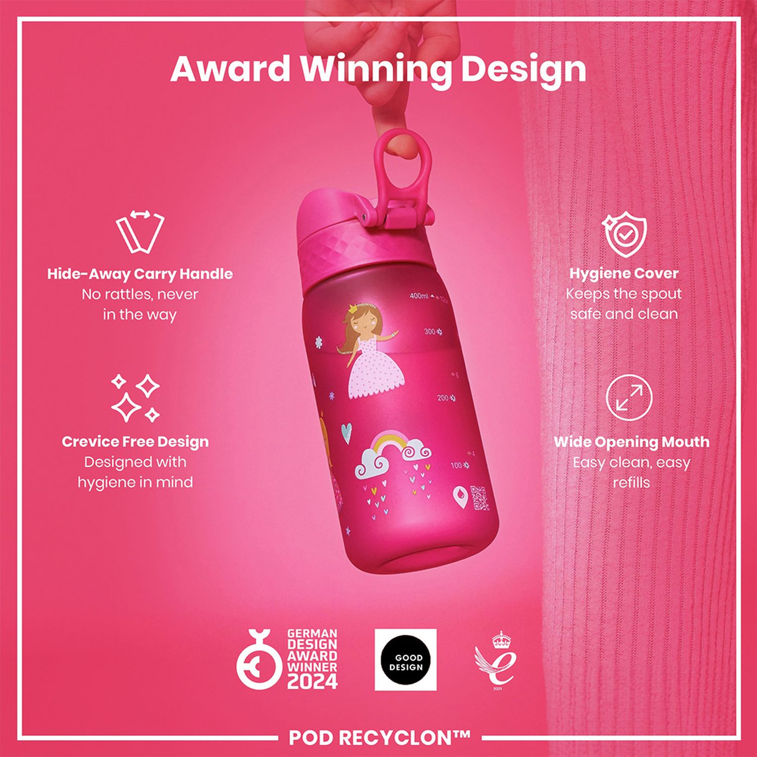 Ion8 Princess Pink water bottle 350ml, UK version