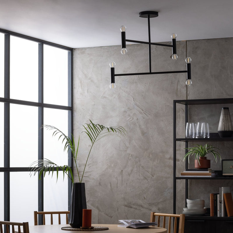 Habitat black steel LED flush ceiling light with exposed bulbs, H51.8 x 63cm, UK version