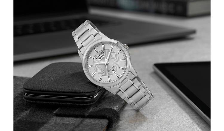 Citizen Eco Drive solar watch silver dial 40mm, UK version