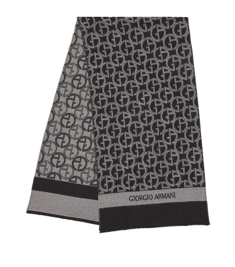 Giorgio Armani wool monogram jacquard scarf, UK version