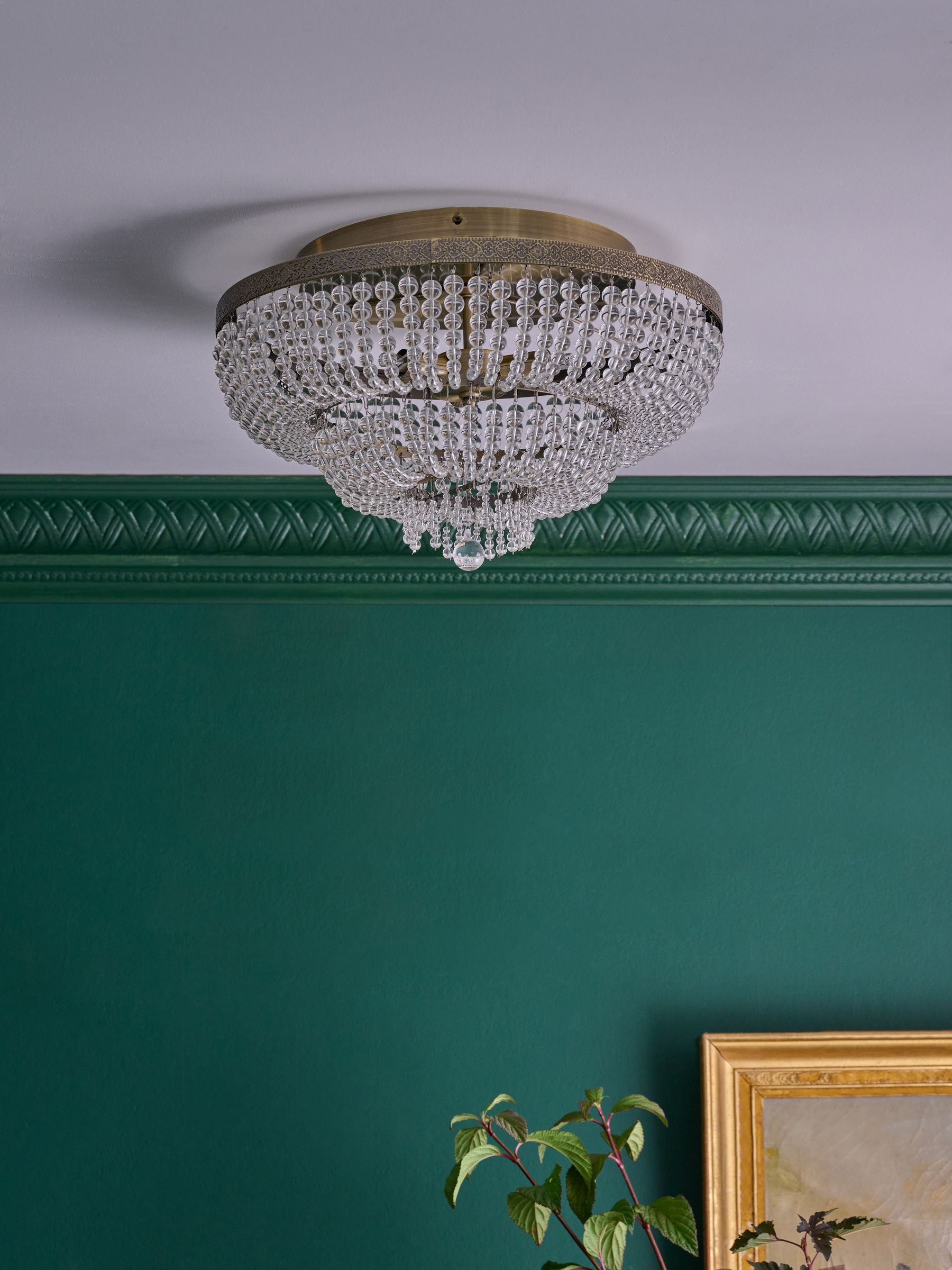 Brass Bamburgh ceiling light with glass beads, imported from the UK
