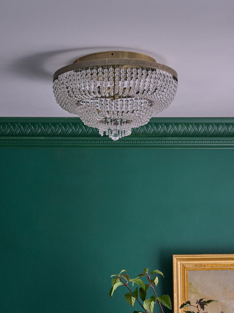 Brass Bamburgh ceiling light with glass beads, imported from the UK